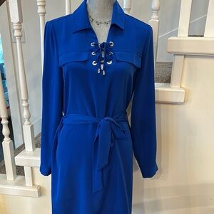 Elegant Blue Lace-Up Dress